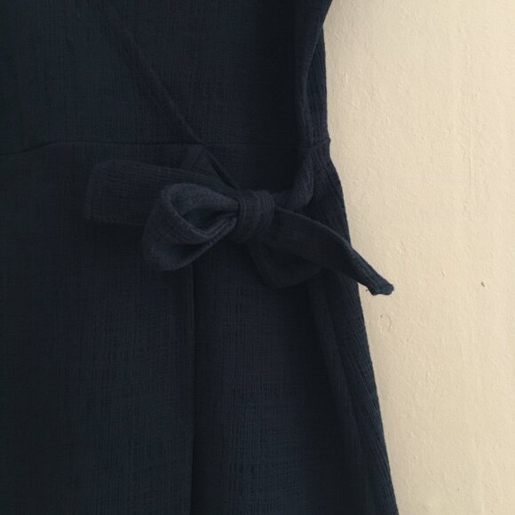 New, Madewell Texture & Thread Navy Blue Crosshatch Side Tie Dress Size Medium - Picture 9 of 12